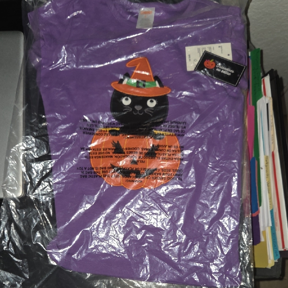 Cat & Jack Purple Cat Halloween T-Shirt & Leggins